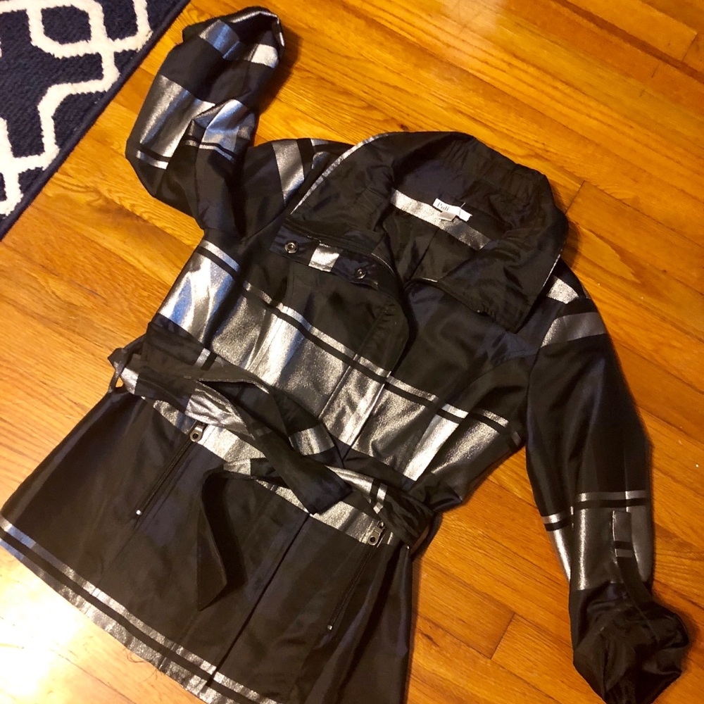 Funky silver and black raincoat